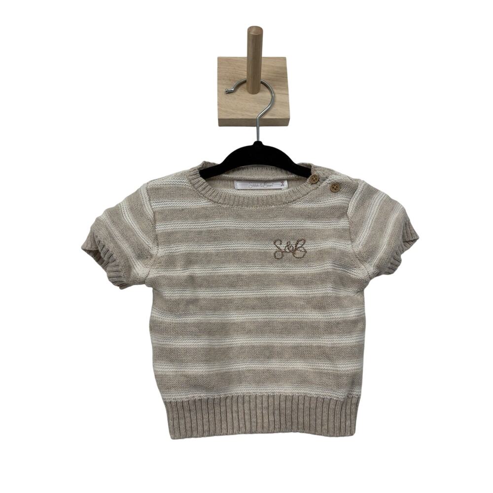 Stitch & Bean Baby Boy 2 Piece Beige Striped Knit Short Set Size 3-6 Months #162